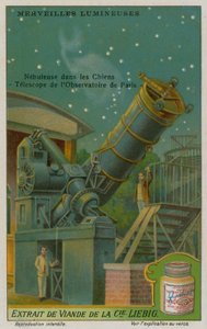 Nebel im Sternbild der Jagdhunde und das Teleskop im Observatorium in Paris von European School