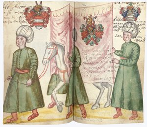 Seiten aus dem Album Amicorum von Julius Pflug, einschließlich türkischer Kostüme und Wappen, 1600-13 von European School