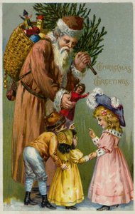 Weihnachtsmann verteilt Geschenke und einen Weihnachtsbaum an Kinder von European School