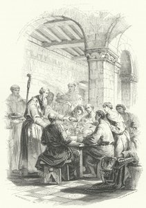 Der heilige Eligius verteilt Essen an die Armen (Stich) von European School