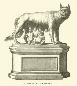 Die kapitolinische Wölfin, Bronzeskulptur, die die Wölfin zeigt, die Romulus und Remus, die Zwillingsgründer Roms, säugt von European School