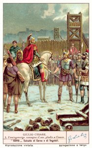 Vercingetorix übergibt sein Schwert an Julius Caesar nach der Belagerung von Alesia, 52 v. Chr. von European School