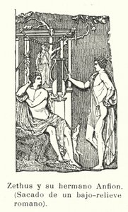Zethos und Amphion, Zwillingssöhne des Zeus, römisches Basrelief von European School