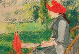 Lesen im Garten; oder Frau mit rotem Hut, ca. 1880-1882 von Eva Gonzalès