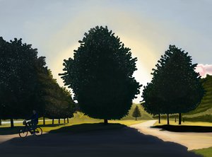 Radfahrer, Morgendämmerung, Hyde Park von Evan Sklar