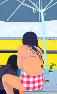 Magenta-Karo am Rockaway Beach von Evan Sklar