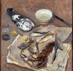 Stillleben Fisch und Taube von Evasio Montanella