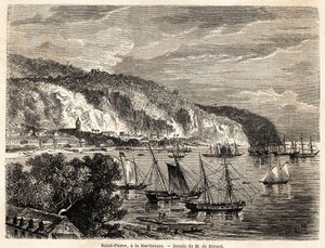 Ansicht von Saint Pierre, in Martinique, Zeichnung von Auguste de Berard (1824-1881), zur Illustration der Reisen in die Westindischen Inseln, in den Jahren 1858-1859, von Anthony Trollope (1815-1882). Gravur in „Le tour du monde, nouveau journal des voyag