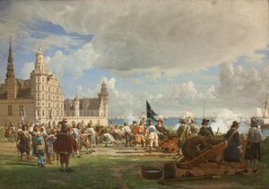 Die holländische Flotte unter Admiral Opdam passiert den Sund am 29. Oktober 1658 während des Schwedischen Krieges 1657-60 von F.C. Lund
