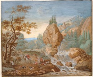 Berglandschaft mit einer Jagdgesellschaft im Vordergrund von F.C. van Bracht