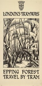 Epping Forest, Reisen mit der Straßenbahn, London County Council LCC Straßenbahnplakat, 1922