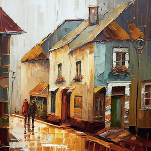Eine Dorfstraße, abstrakte Malerei von F. Abderrahim
