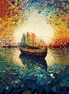 Ein Boot auf einem See, kaleidoskopische Kunst