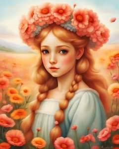 Ein Mädchen mit Blumen in einer schönen Landschaft von F. Abderrahim