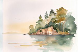 Minimalistische Aquarell-Landschaft von F. Abderrahim