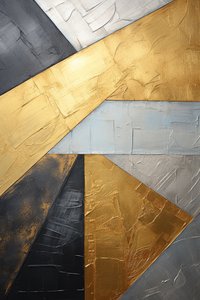 Abstraktes Silber- und Goldgemälde, vertikale Leinwand