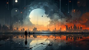 Abstrakte Sonnenuntergangsszene, den Horizont streckend