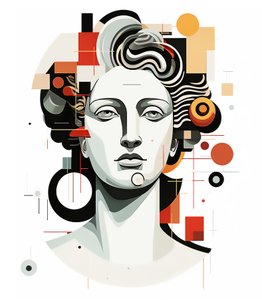 Abstrakter Apollokopf im Kubismus Picasso-Stil, Wandkunstdruck von F. Abderrahim