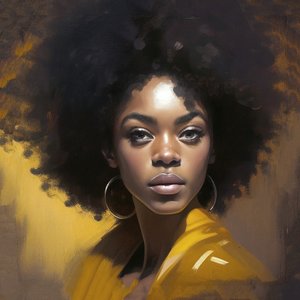 Afrikanisches Frauenporträt mit zerzaustem Haar von F. Abderrahim