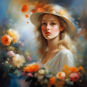 Schöne Frau in Landschaft und Blumen