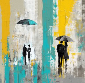 Romantischer Regentag, Liebespaar unter Regenschirm, Wandkunstdrucke