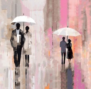 Liebespaar unter Regenschirm, romantisch im Regen