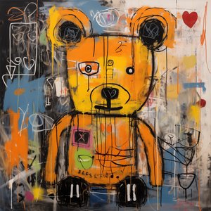 Dekorativer süßer Bär im Stil von Jean-Michel Basquiat