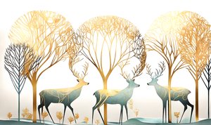 Hirsch und Goldbaum, abstrakte Pastellfarben von F. Abderrahim