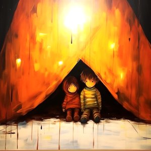 Zeichnung von zwei unschuldigen Kindern, surreale Wandkunst | Leinwanddrucke von F. Abderrahim