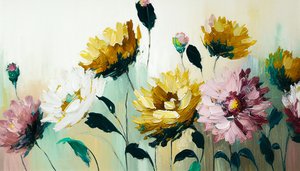Blumenstillleben auf horizontaler Leinwand von F. Abderrahim