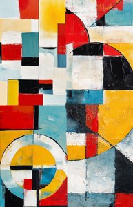 Glück der Geometrie Gelb, abstraktes Ölgemälde, Kunstdrucke online von F. Abderrahim