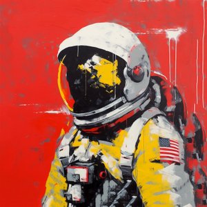 Minimalistisches dicke Striche Gemälde Ein Astronaut im Weltraum, Wandkunst | Leinwanddrucke
