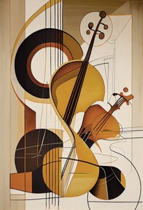 Musik abstrakt, eine Violine Ölmalerei von F. Abderrahim