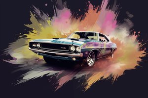 Altes amerikanisches Auto, die 70er & 60er Jahre, abstraktes Gemälde von F. Abderrahim