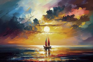 Segelboot im orangefarbenen Sonnenuntergang