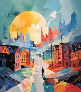 Verschneiter Tag in der Altstadt, surrealistische Winterlandschaft von F. Abderrahim