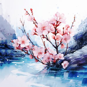 Surreales Aquarellgemälde japanischer Kirschblüten