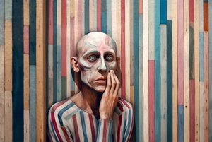 Surrealistisches Gemälde eines traurigen Mannes, inspiriert von Giorgio de Chirico von F. Abderrahim