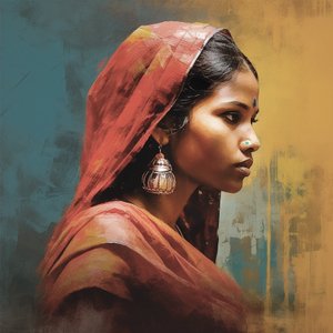 Traditionelle indische Frau mit silbernen Ohrringen (Porträt) von F. Abderrahim