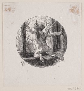 Runde Vignette mit fliegendem Engel