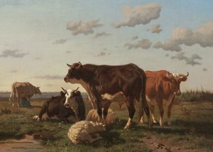 Rinder und Schafe in einer Landschaft, 1850