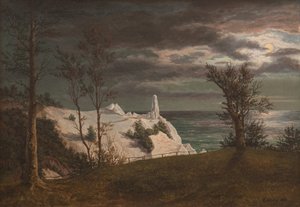 Der "Sommerturm" an den Kreidefelsen der Insel Møn. Mondlicht von F. Sødring