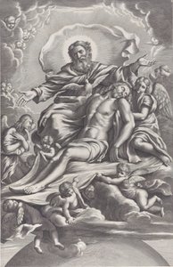 Die Heilige Dreifaltigkeit mit dem toten Christus in der Mitte, umgeben von Engeln, Gott dem Vater von F. de Louvement