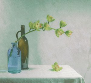 Orchideen und Blaue Flasche