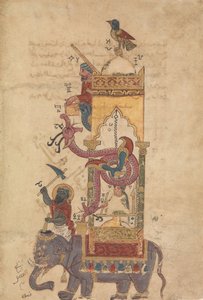 Die Elefantenuhr, Folio aus einem Buch des Wissens über geniale Mechanik, A.H. 715 A.D. 1315