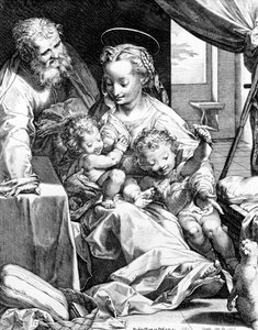 Die Heilige Familie, graviert von Cornelis Cort, 1577
