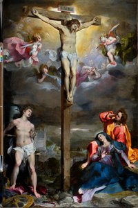 Kreuzigung Christi mit Unserer Lieben Frau, Sankt Johannes dem Evangelisten und Sankt Sebastian