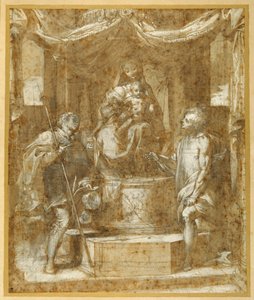 Die Jungfrau und das Kind auf einem Thron unter einem Baldachin mit den Heiligen Rochus und Sebastian von Federico Fiori Barocci or Baroccio