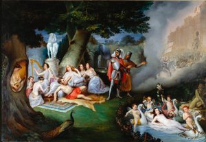 Renaud im Garten von Armide Illustration einer Szene aus „Das befreite Jerusalem“ (La Gerusalemme Liberata) von Torquato Tasso von Federico Peschiera