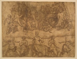 Erlöste Seelen und allegorische Figuren, Studie für das Jüngste Gericht Fresko in der Kuppel des Doms, Florenz von Federico Zuccaro